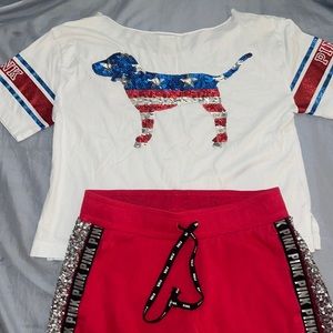 Lot of 2 Victoria Secret PINK American 🇺🇸 Dog & the PINK sequins joggers